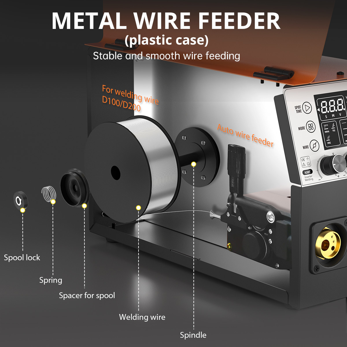 Aluminum MIG Welder 200A 220V MIG250 Welding Machine MIGGAS/GASLESS/Lift TIG/ARC