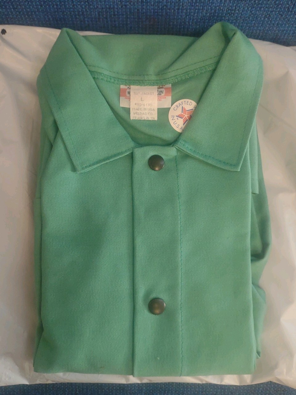 Welding jacket Size large product # FR-7H Made In USA Flame Resistant Button Up
