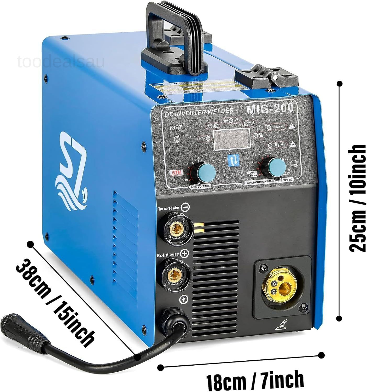 S7 Gas and Gasless 200A 110V/220V Multiprocess MIG Welder – 4-in-1 Green