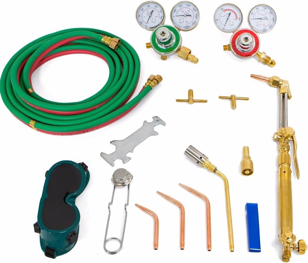 Oxygen & Acetylene Welding Brazing Cutting Torch Kit Gas with 3 Nozzle 11.5′ …