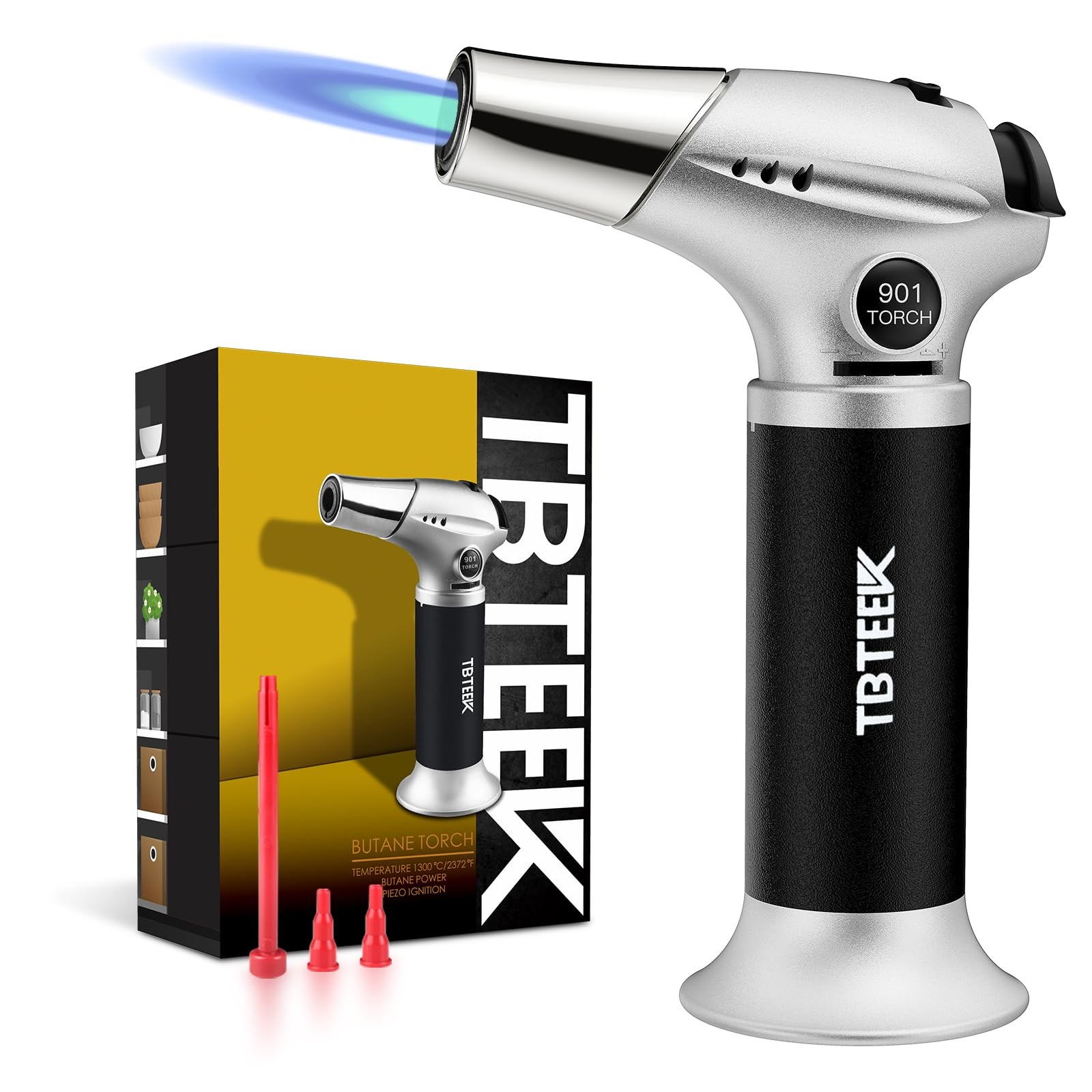 TBTEEK Butane Torch, Kitchen Torch Cooking Black-Sliver, Silver-black
