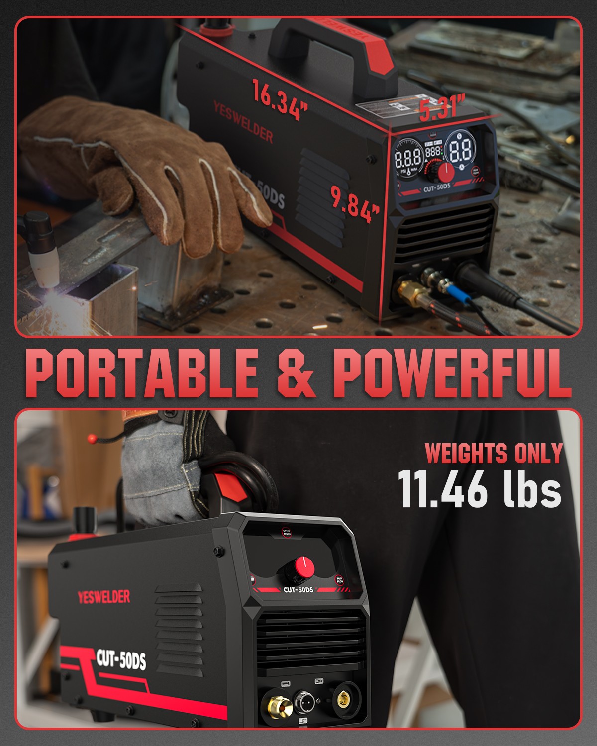 YESWELDER CUT-50DS Plasma Cutter with Welding Helmet, 50A 110V/220V