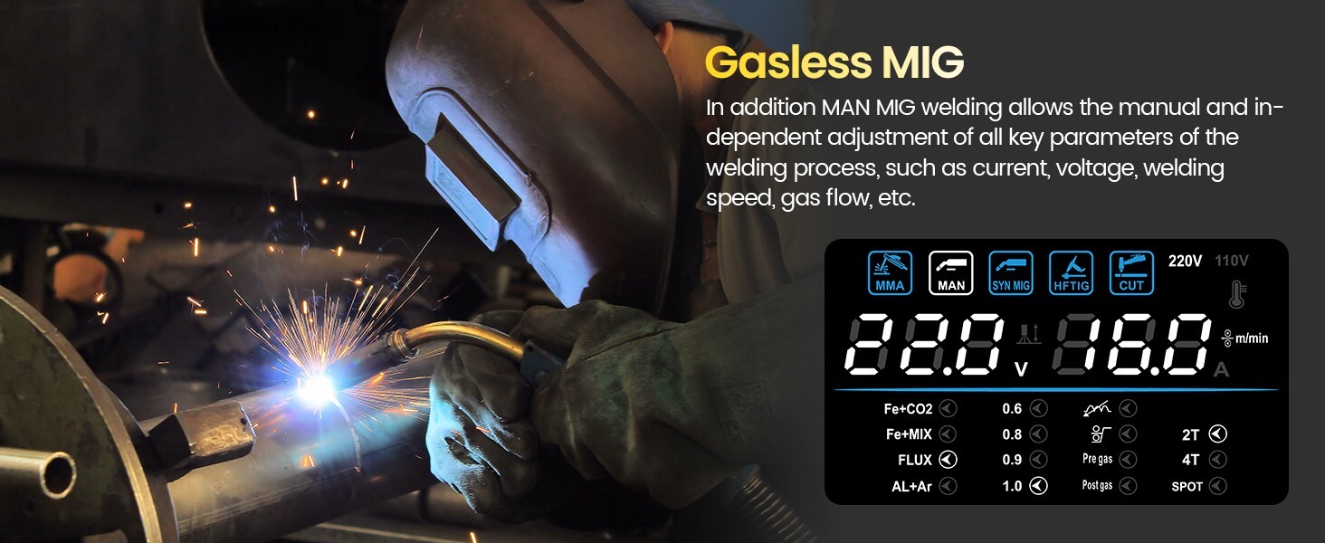 HZXVOGEN 6 IN 1 MIG/Plasma Cutter/HF TIG/ARC Welder Gas/Gasless Machine Aluminum