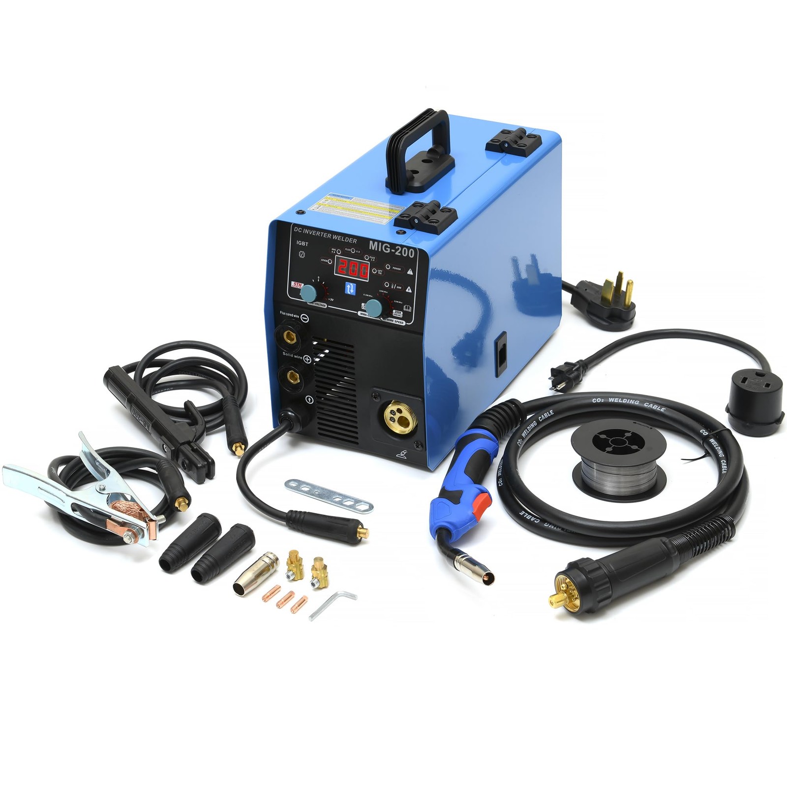 S7 200A 4-in-1 MIG Welder 110V/220V, Gas & Gasless Flux Core Welding Blue