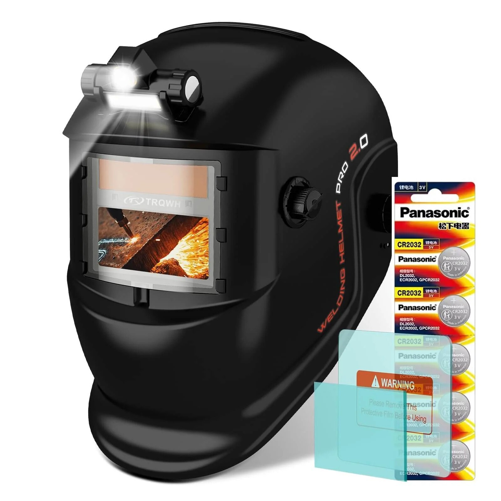 TRQWH Auto-Darkening True Color Welding Helmet with LED Light for TIG MIG ARC