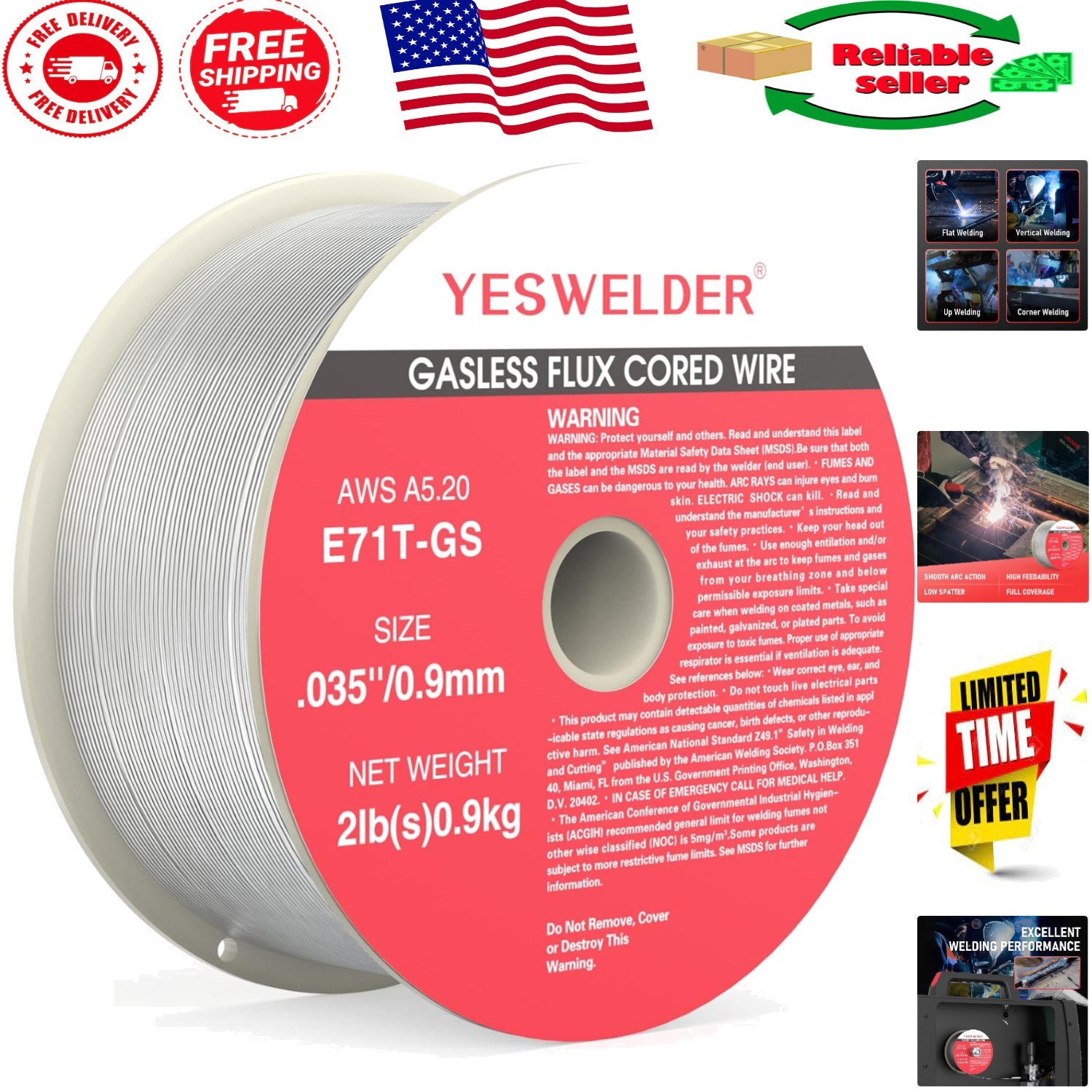 Versatile 2 Lb Flux Core MIG Wire 0.035 in for Multiple Metals with Low Spatter