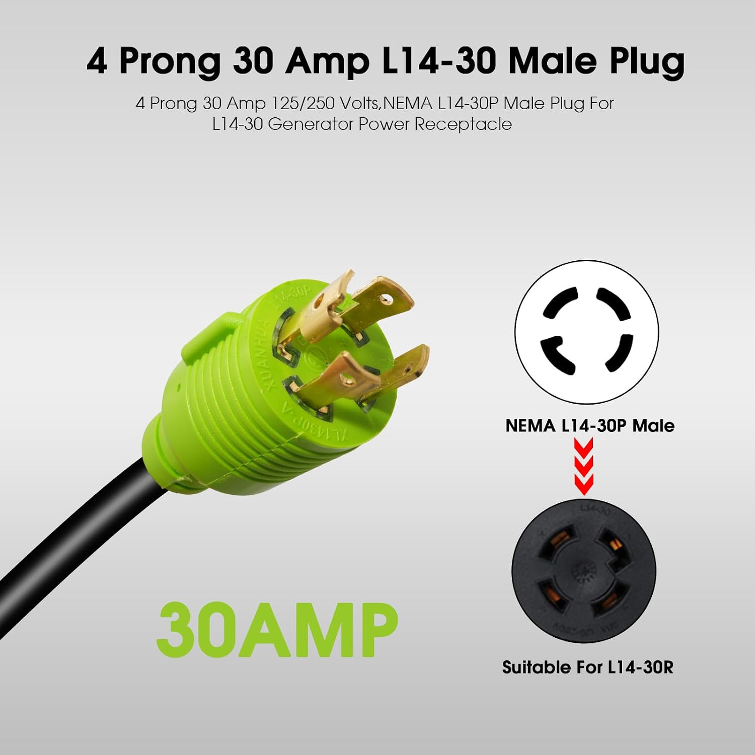 Generator to Welder Adapter Cord, L14-30P Twist-Lock Male to 6-50R Female, 4 Pro