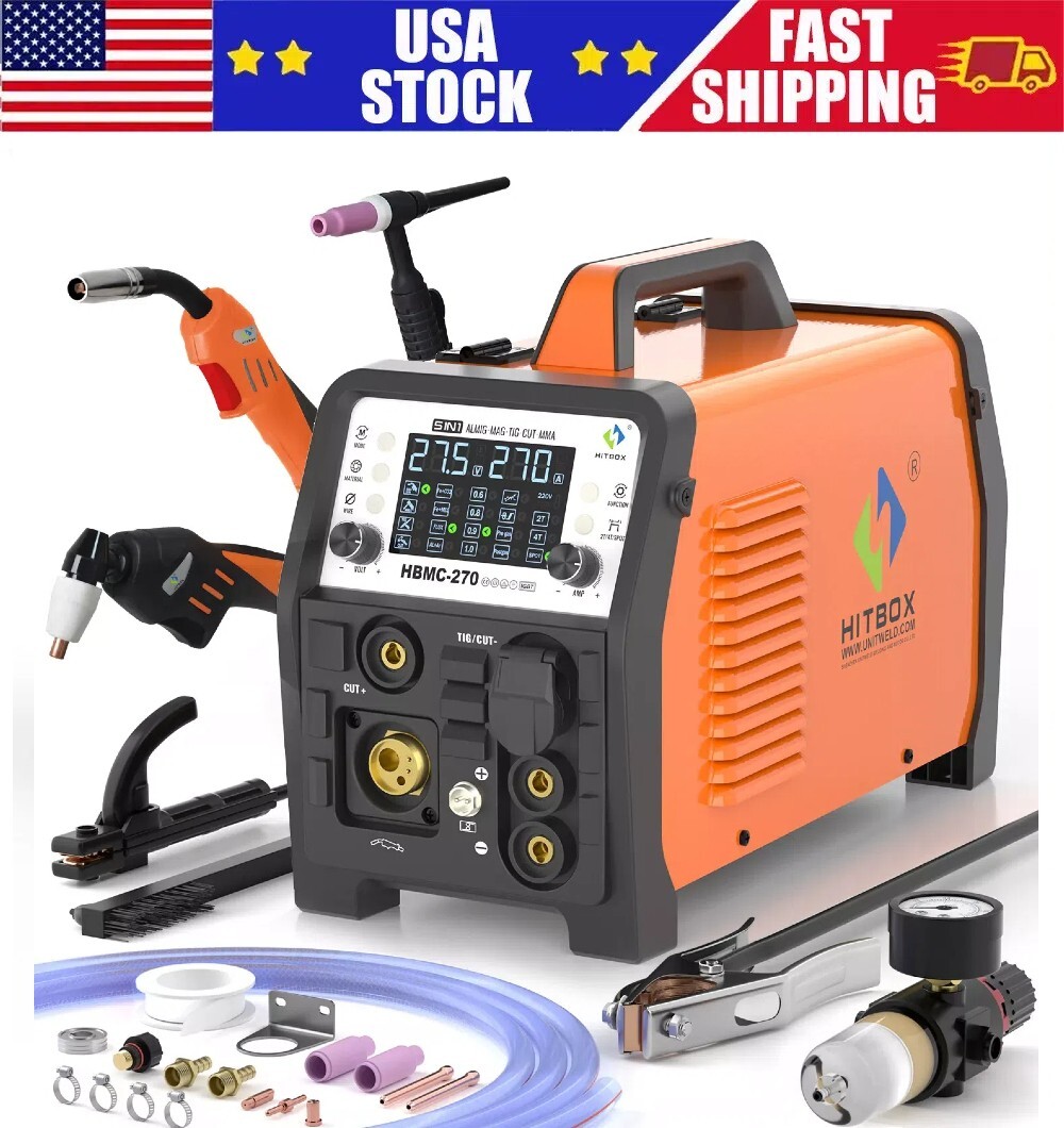 200A Aluminum Welder Plasma Cutter – 6-in-1 MIG/Stick/TIG Gas/Gasless Household
