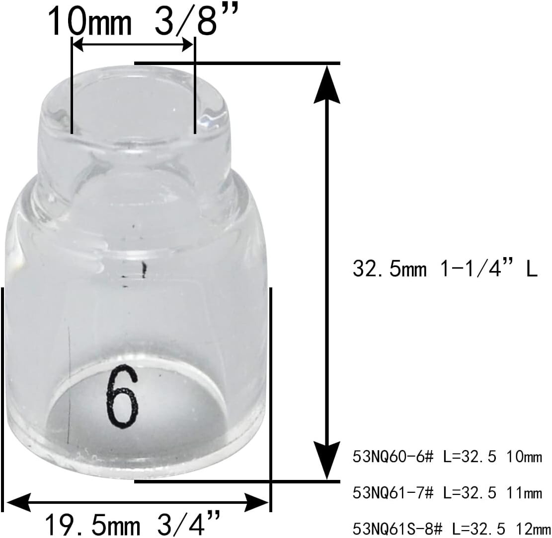 TIG Quartz Nozzle Clear Cups 53NQ61S 8# 1/2″ 53N61S for WP 9 17 18 20 25 26 4pk