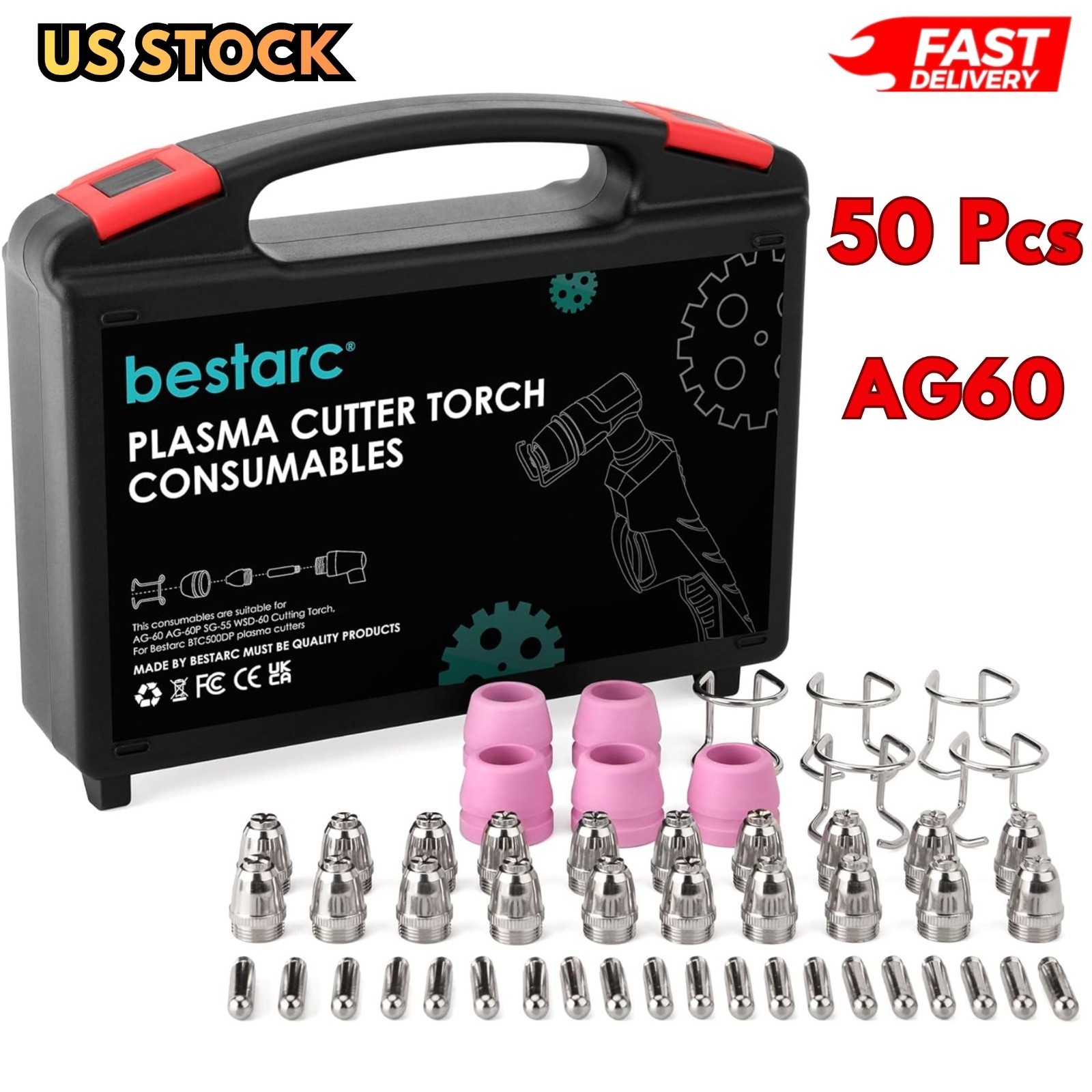 50Pcs Cutting Torch Tip Nozzles Kit with case For AG60 WSD60 AG60P and BTC500DP