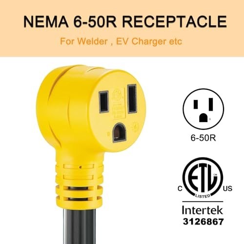 50 Amp Welder Adapter Cord, 6 AWG NEMA 14-50P to 6-50R, Heavy Duty 1ft, ETL List