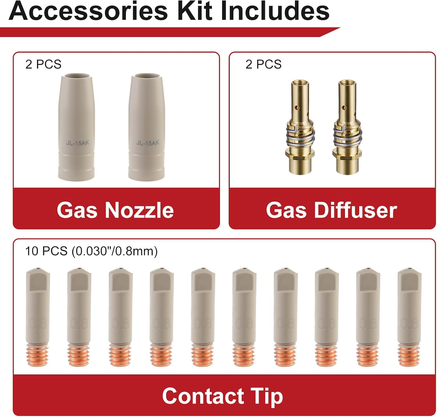 MIG Welding Tips Non-Stick Coated Ceramic Nozzle .030″ Kit | Replacement MB15 15