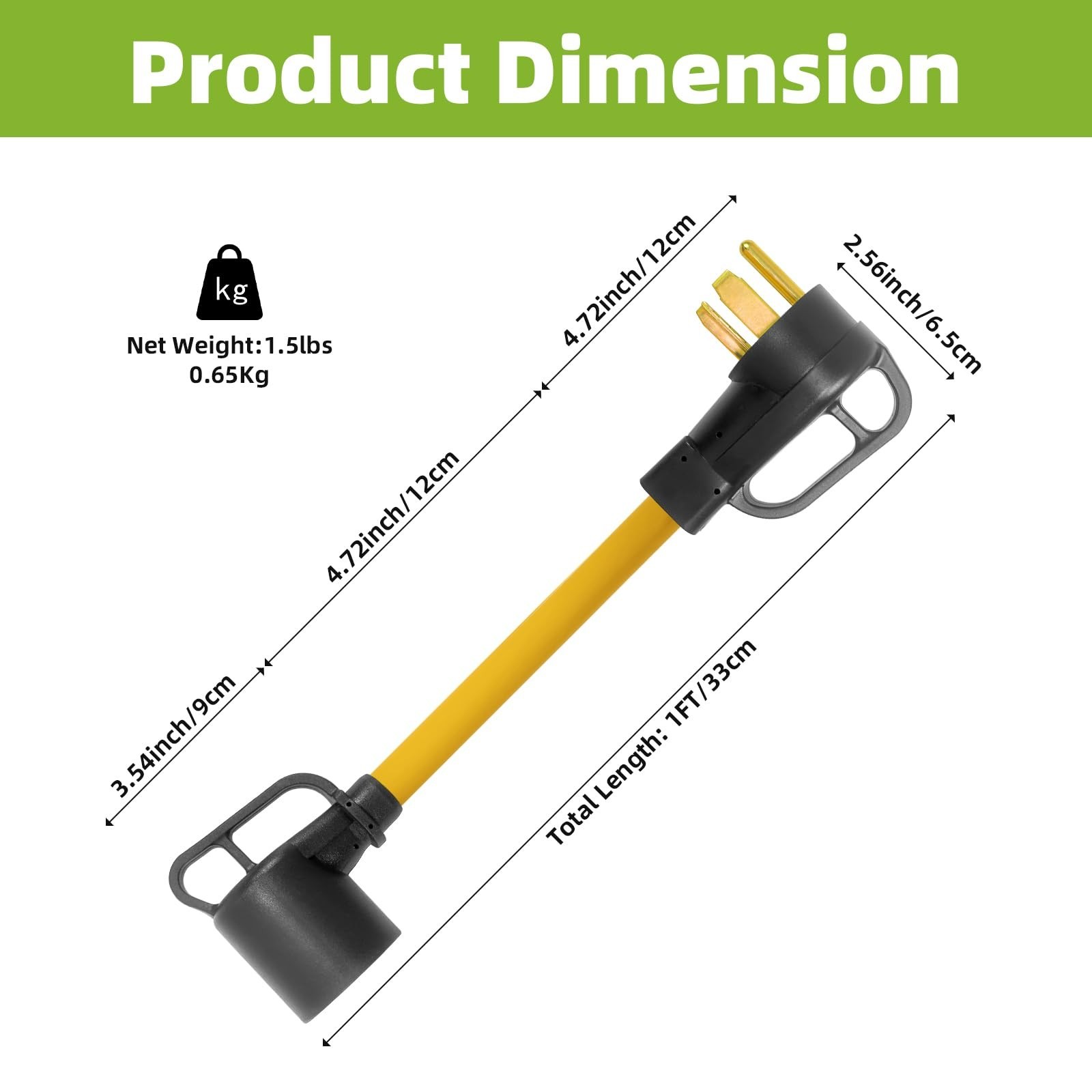 30 Amp Welder Adapter Cord NEMA 14-30P to 6-50R, 1FT, 10AWG Heavy-Duty, 250V