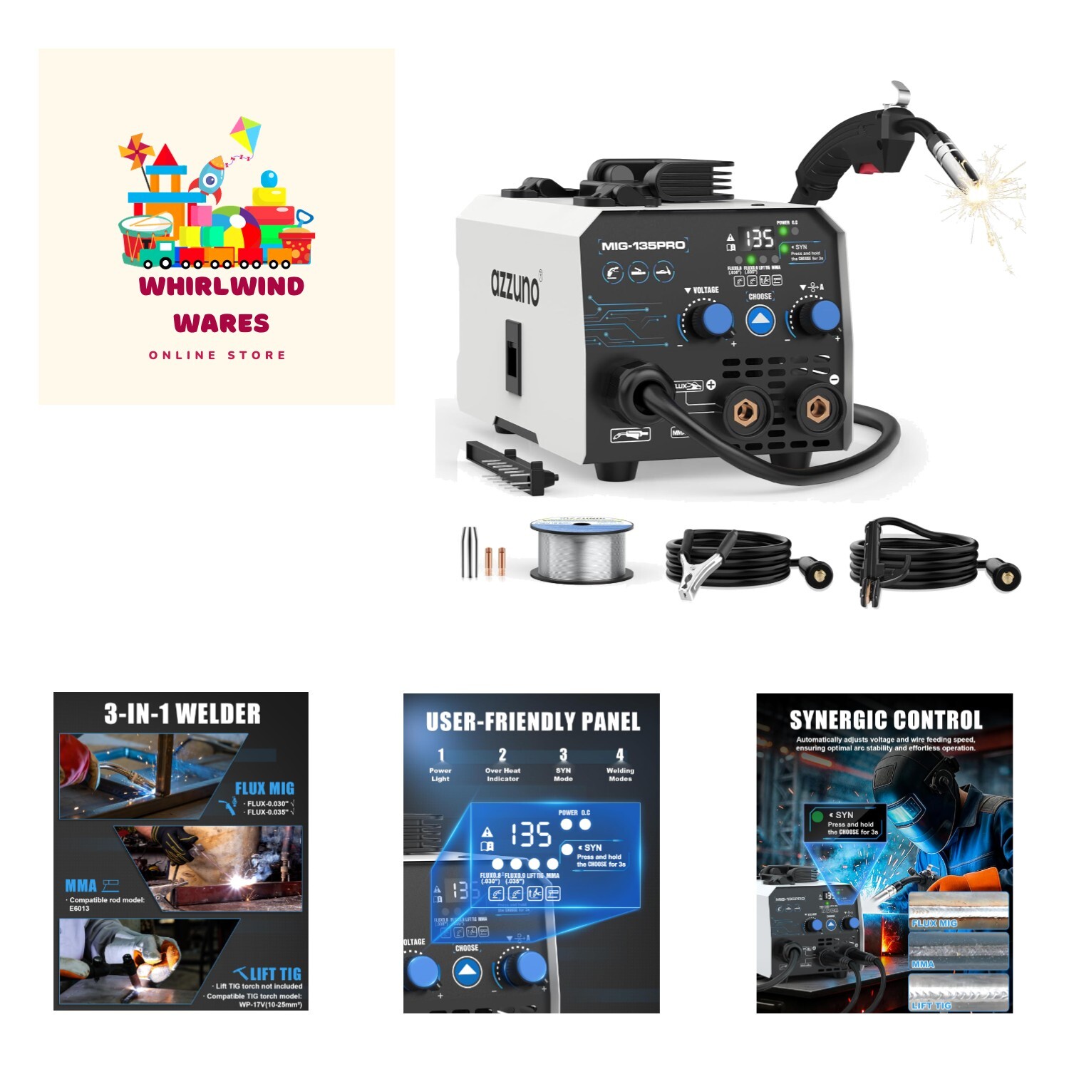135A MIG Welder 110v, 3 in 1 MIG Welder Machine Flux Core Welder/Lift TIG/Sti…