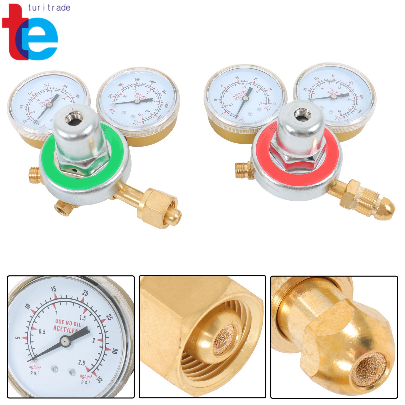 Welding Torch Kit Brass Oxygen CGA-540 & Acetylene CGA-510 Regulators Gauges