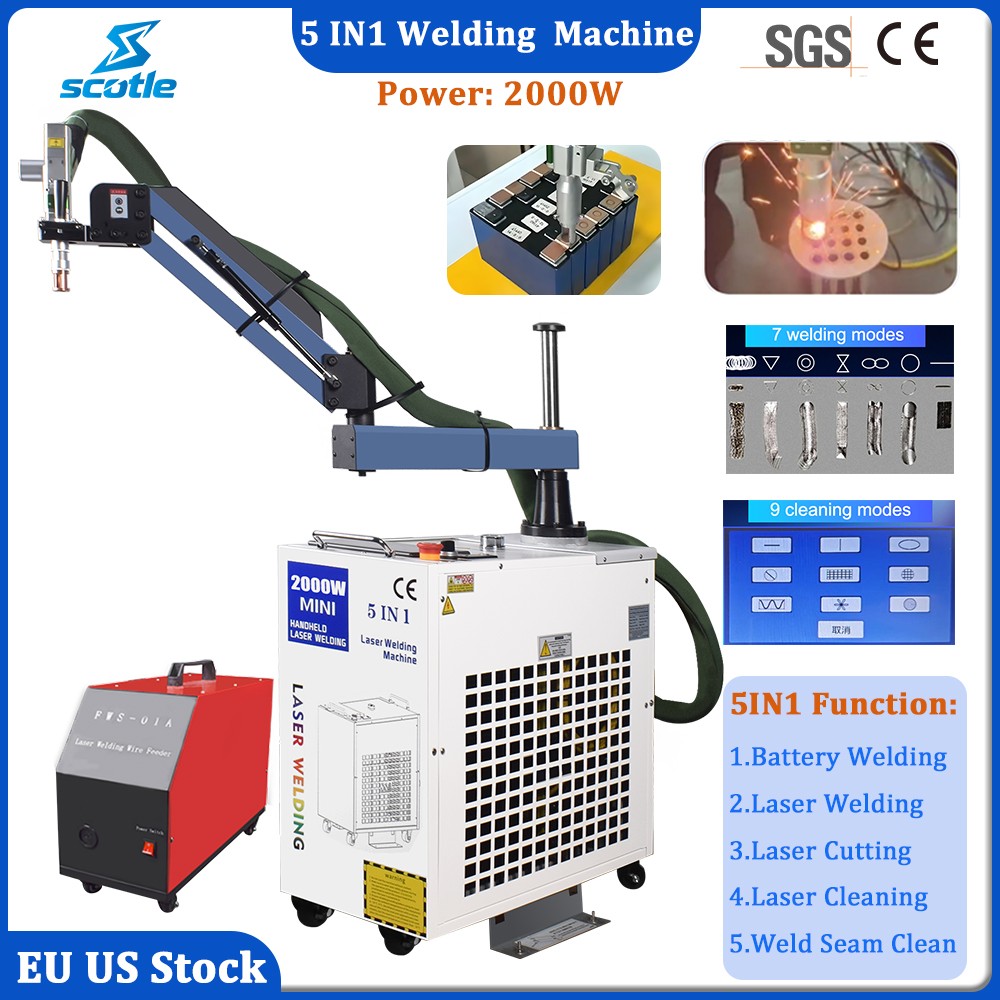 2000W 5in1 Battery Welder Fiber Laser Welding Cutting Cleaning Machine 【US Ship】
