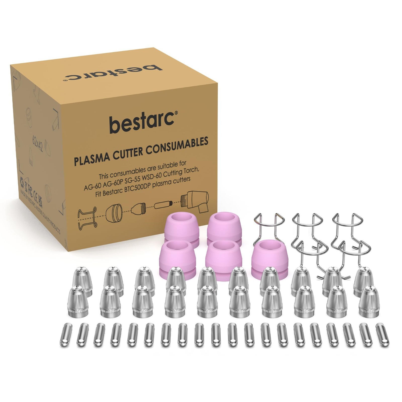 Plasma Cutter Consumables Kit 50pcs – Cutting Torch Tips & Nozzles for BTC500DP,