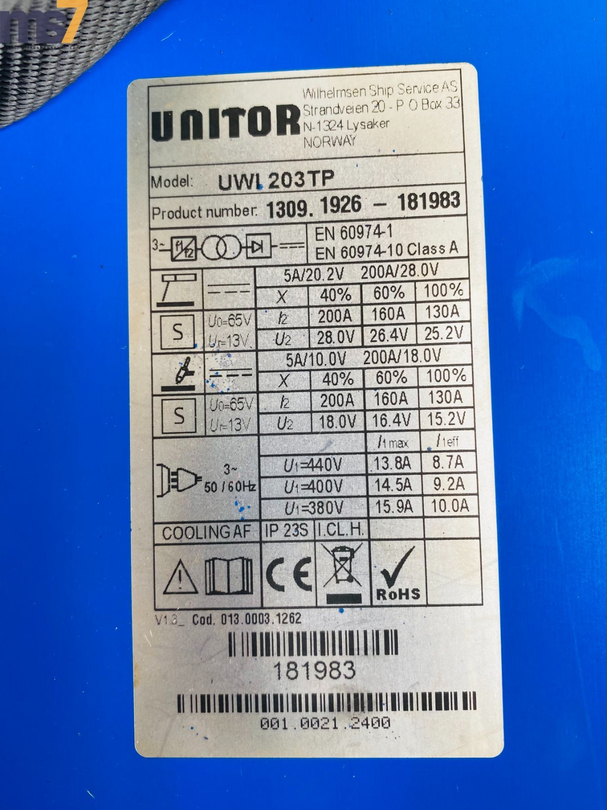 UNITOR UWI 203 TP WELDER WELDING MACHINE 200 AMPS 440V #NEW