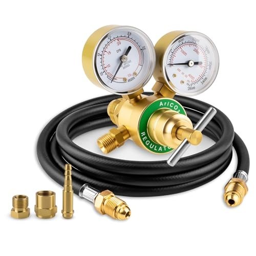 Welding Argon CO2 Regulator Dual Gauge with 6.6FT Hose, 0-4000PSI Input Pressure