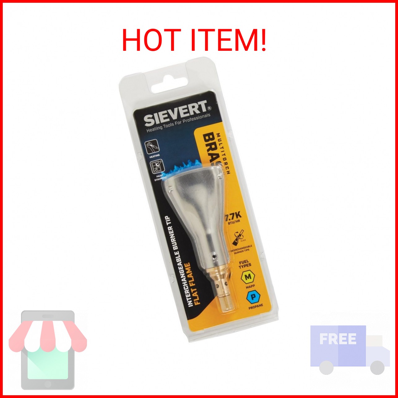 SIEVERT Multi-Torch Brass Interchangeable Flat Flame Burner Tip (Fuel Not Includ