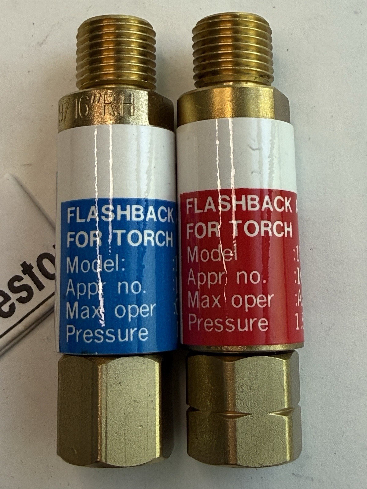 Pair Torch Flashback Arrestors Oxy Acetylene Fuel Set 9/16″-18 B Fitting Brass