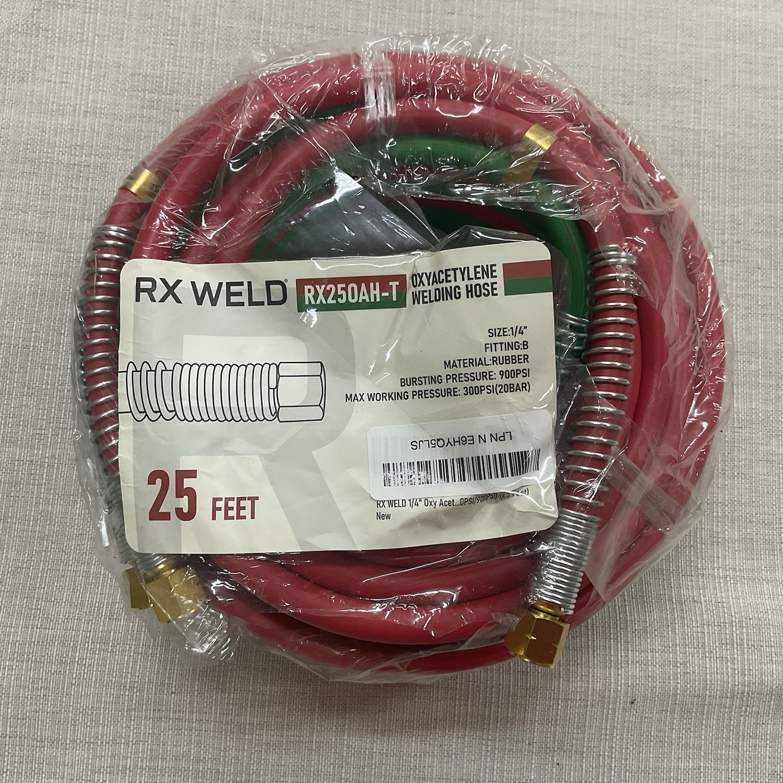 25 Ft 1/4″ Oxy Acetylene Twin Welding Hose Grade R 9/16″-18 B Fittings