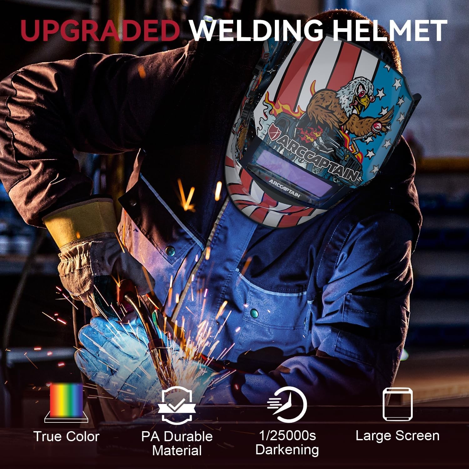 ARCCAPTAIN Solar Powered Auto-Darkening Welding Helmet 4 Sensors Weld Hood Mask