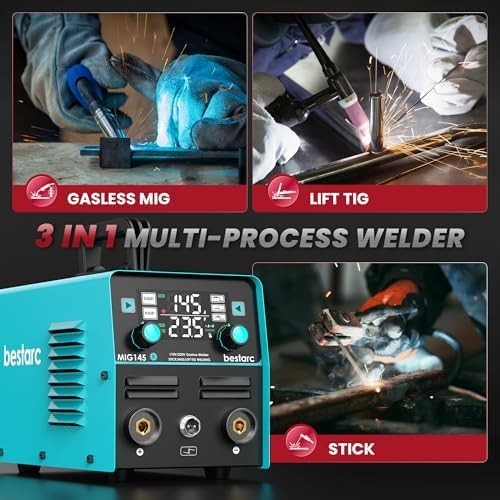 bestarc 145A MIG Welder 110V/220V Dual Voltage Gas/Gasless Flux Core MIG Weld…