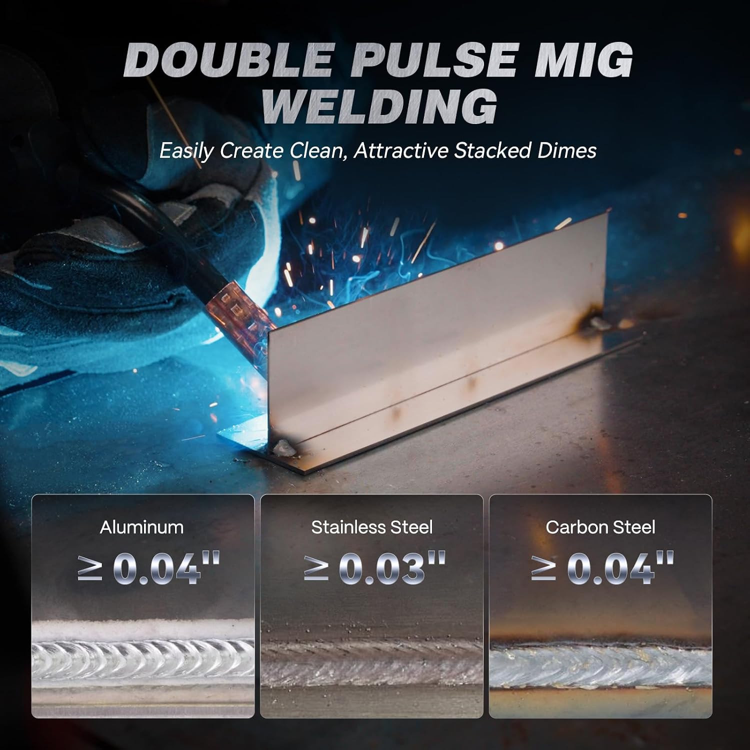 ARCCAPTAIN MIG205DP Double Pulse MIG Welder 8-in-1 Aluminum Welding /w Spool Gun