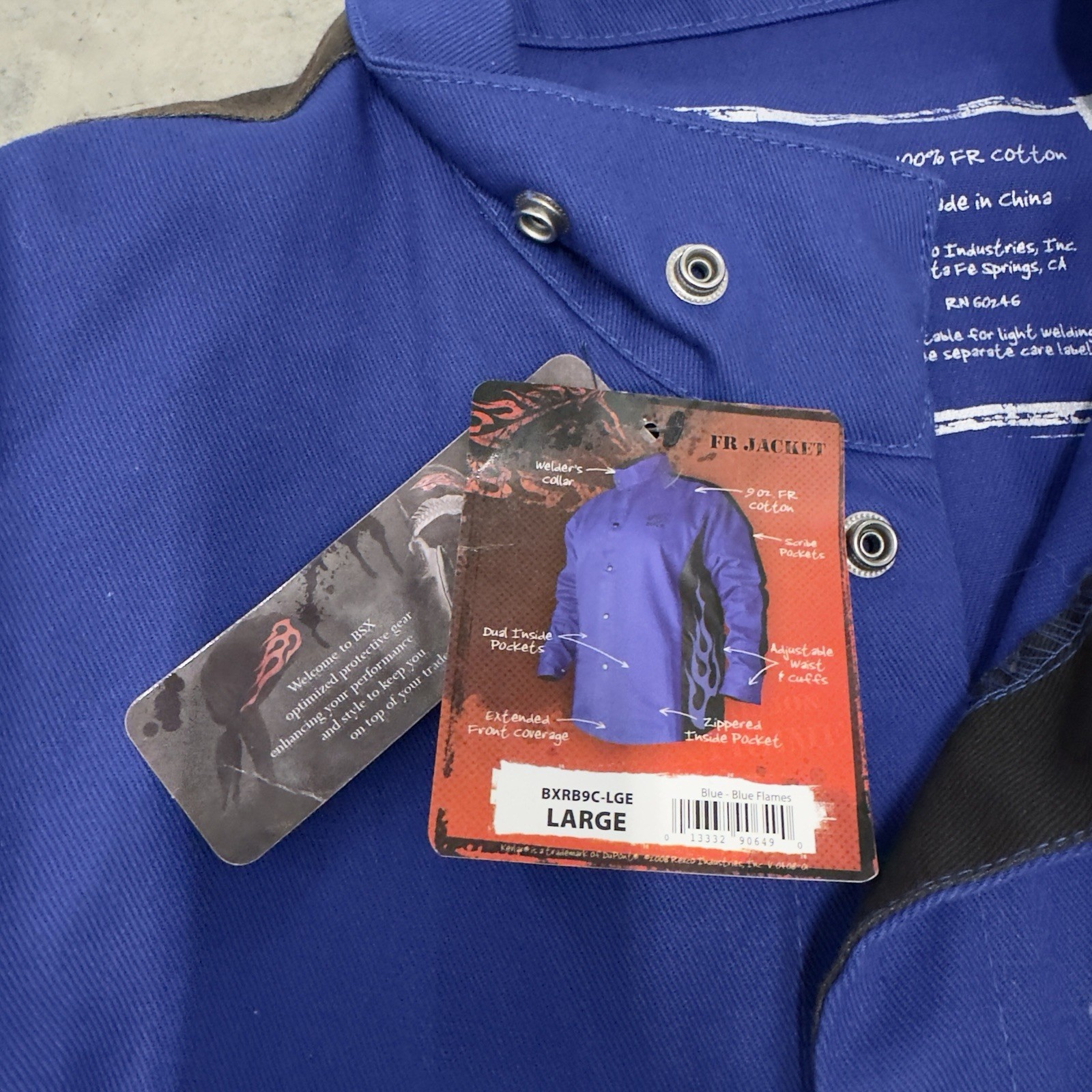 BSX Welding Jacket 9oz Royal Blue Black Stallion Flame Resistant Cotton Large