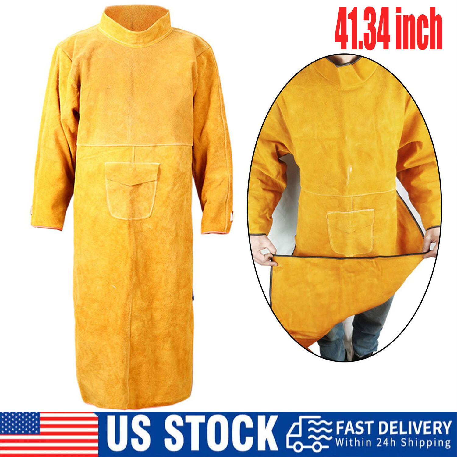 41.3in Flame-Resistant Welder Leather Jacket – Heavy Duty Protection for Welding