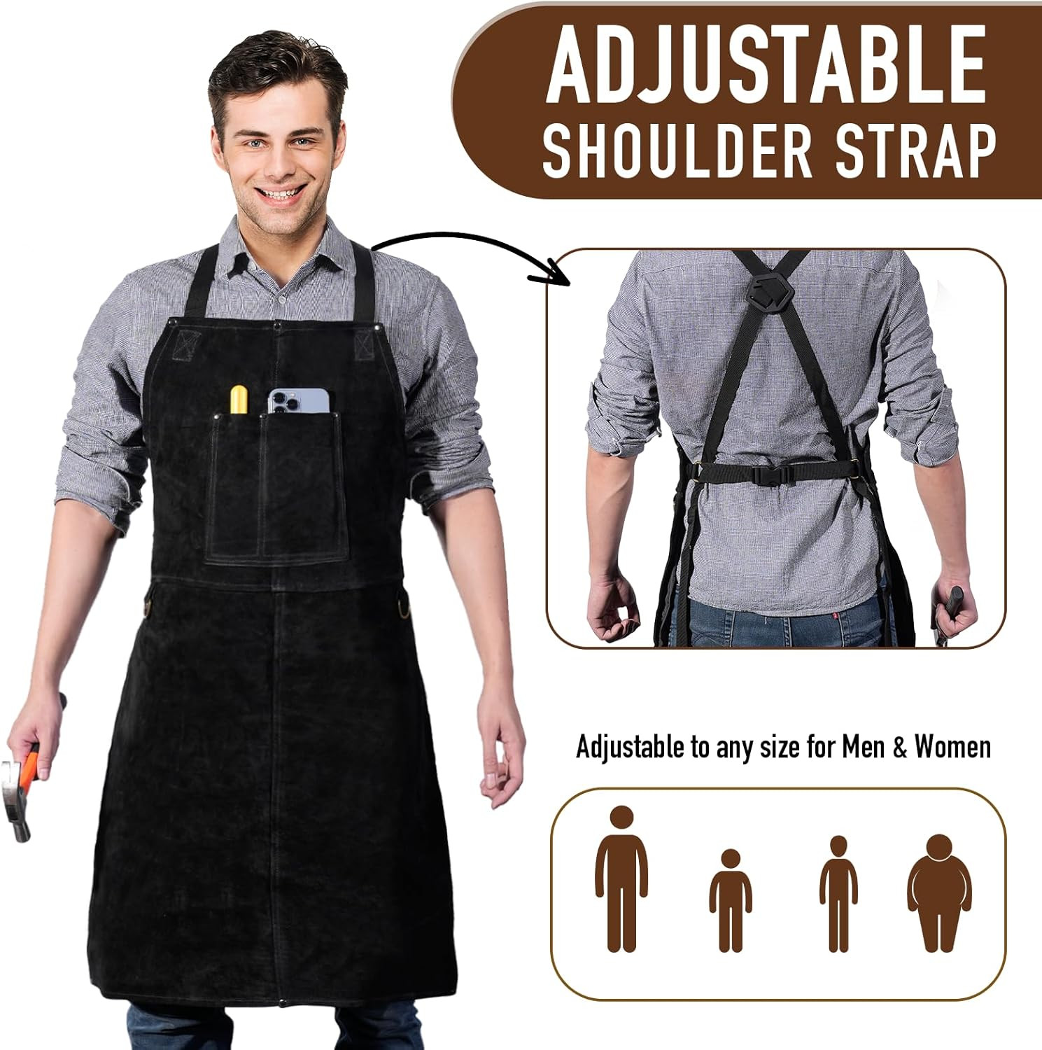 Leather Welding Work Apron – Heat Resistant & Flame Resistant Bib Apron, Flame R
