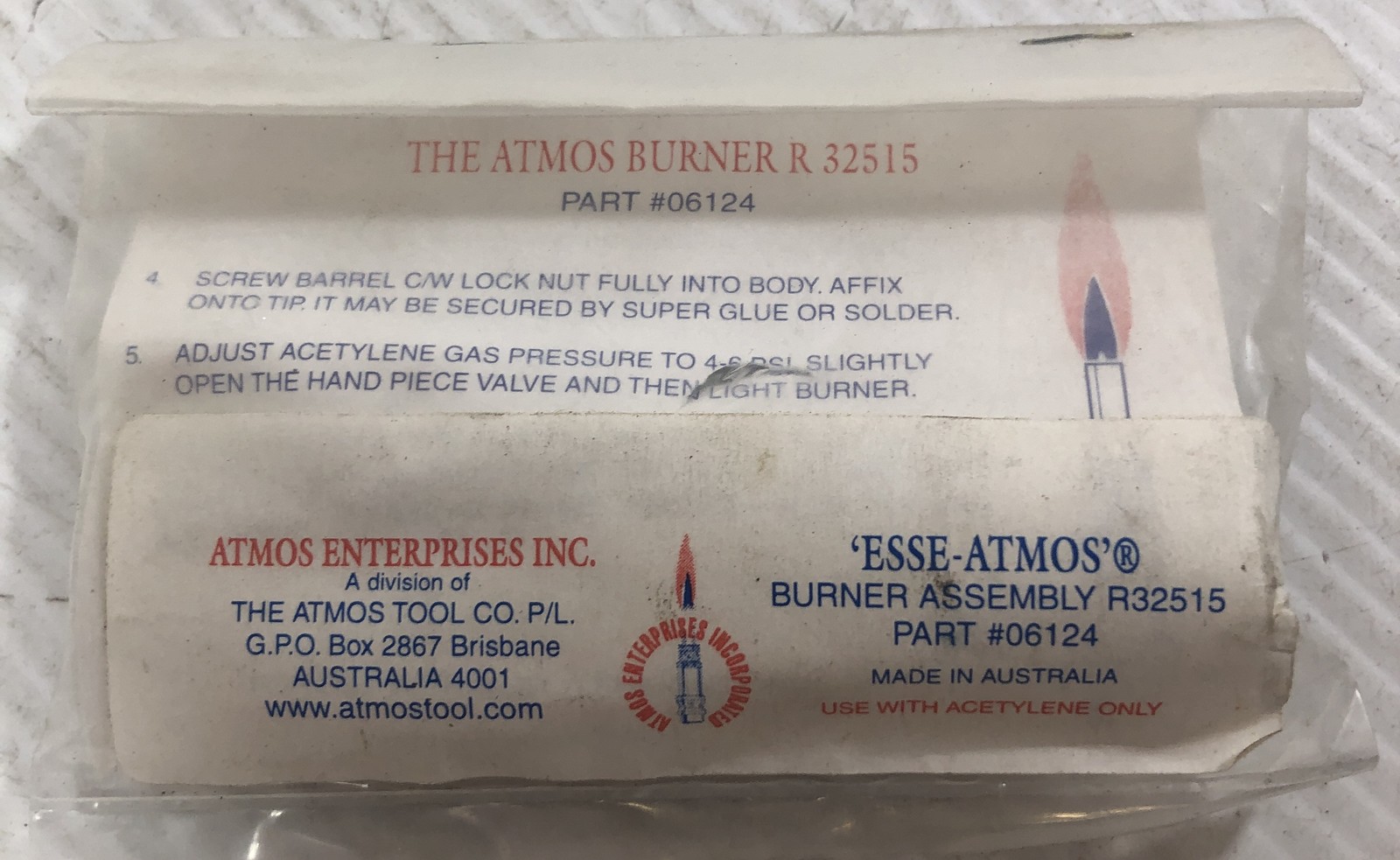 Atmos Tool Company Esse-Atmos Burner R 32515 Part # 06124