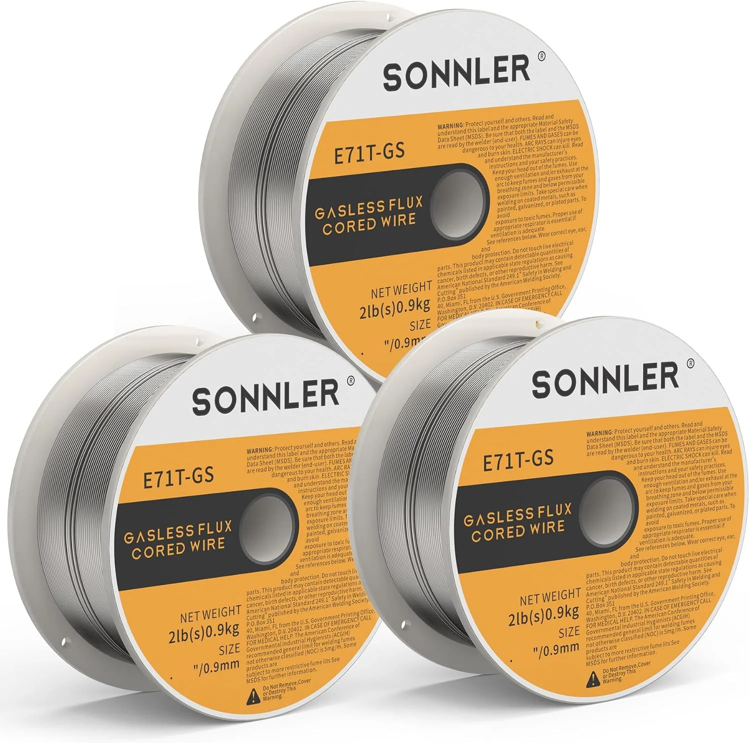 3 Packs 2-Pound 035 Flux Core Welding Wire,SONNLER E71T-GS Mig Welding Wire | Lo