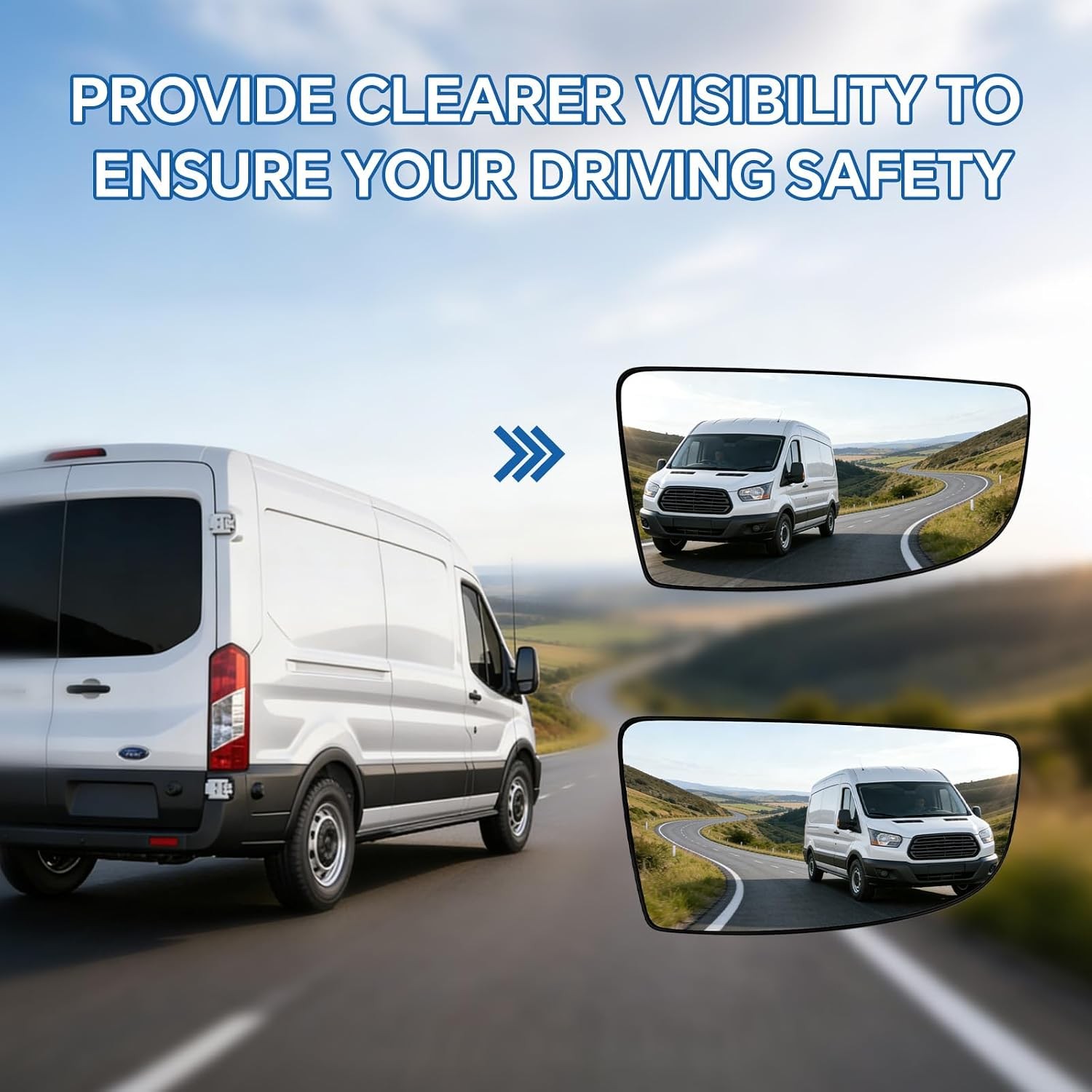 Lower Left and Right Side Mirror Glass Replacement for Ford Transit 150 250 350