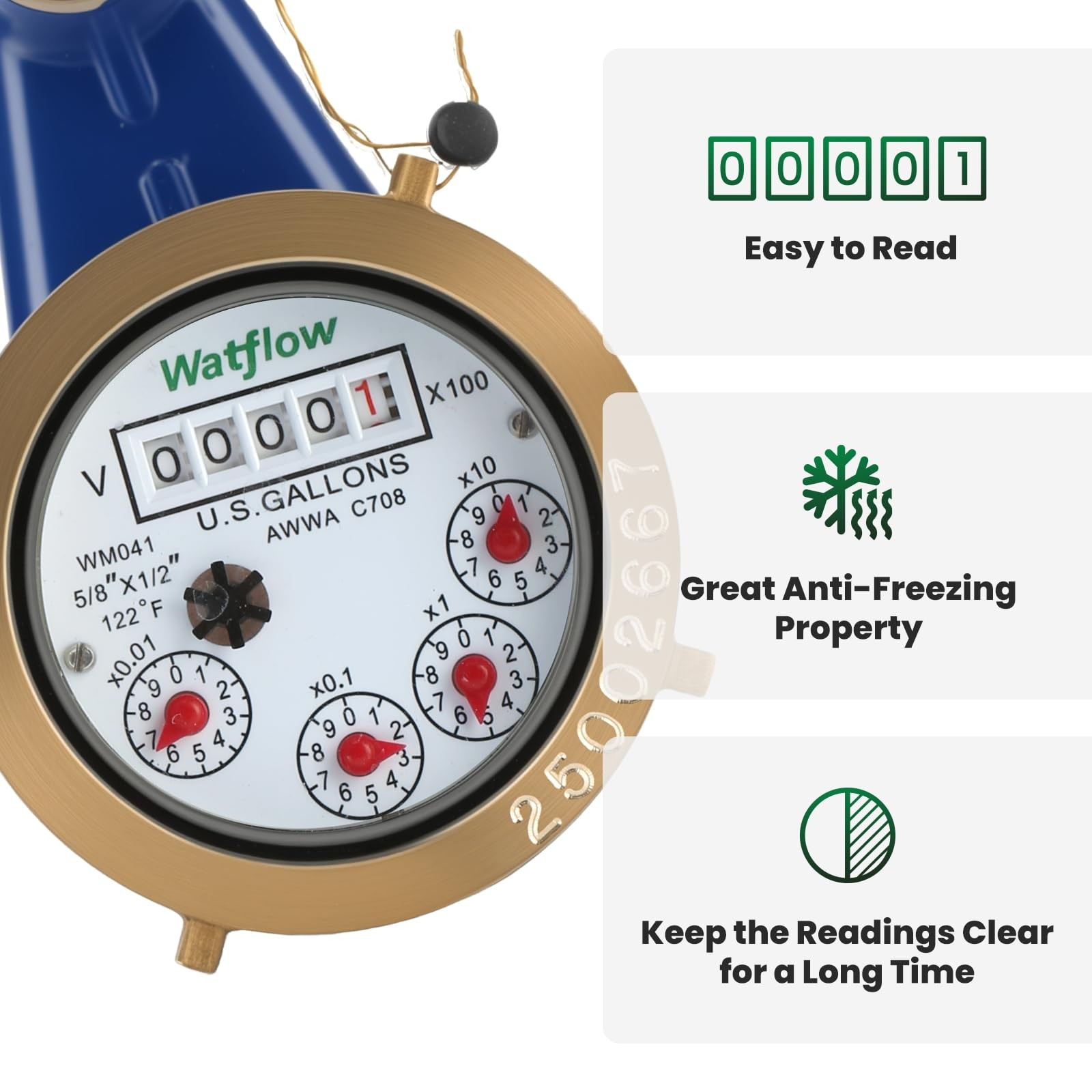 DN15 Vertical Water Meter 1/2 Inch NPT Couplings Heavy Brass Cold Gallon