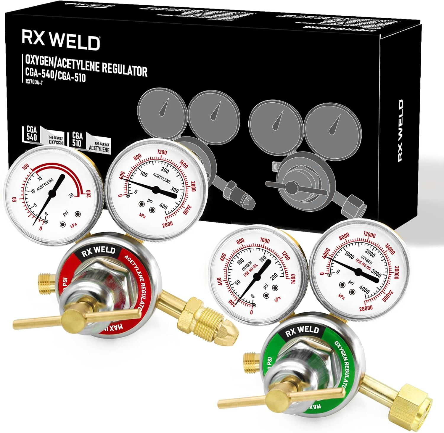 Oxygen Acetylene Regulator Set, CGA540 & CGA510, B Size | Outlet Thread 9/16″-18