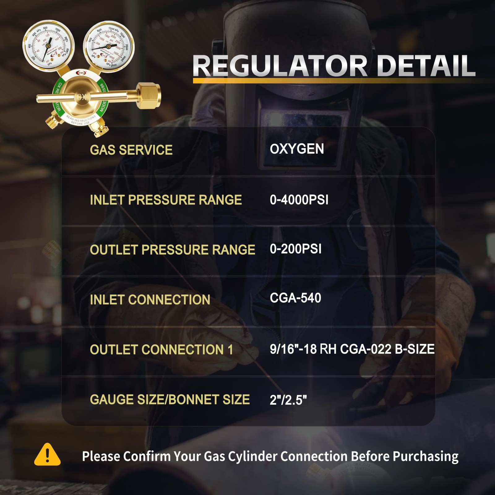 LX65 Medium Duty Oxygen Regulator CGA540,Forged Brass