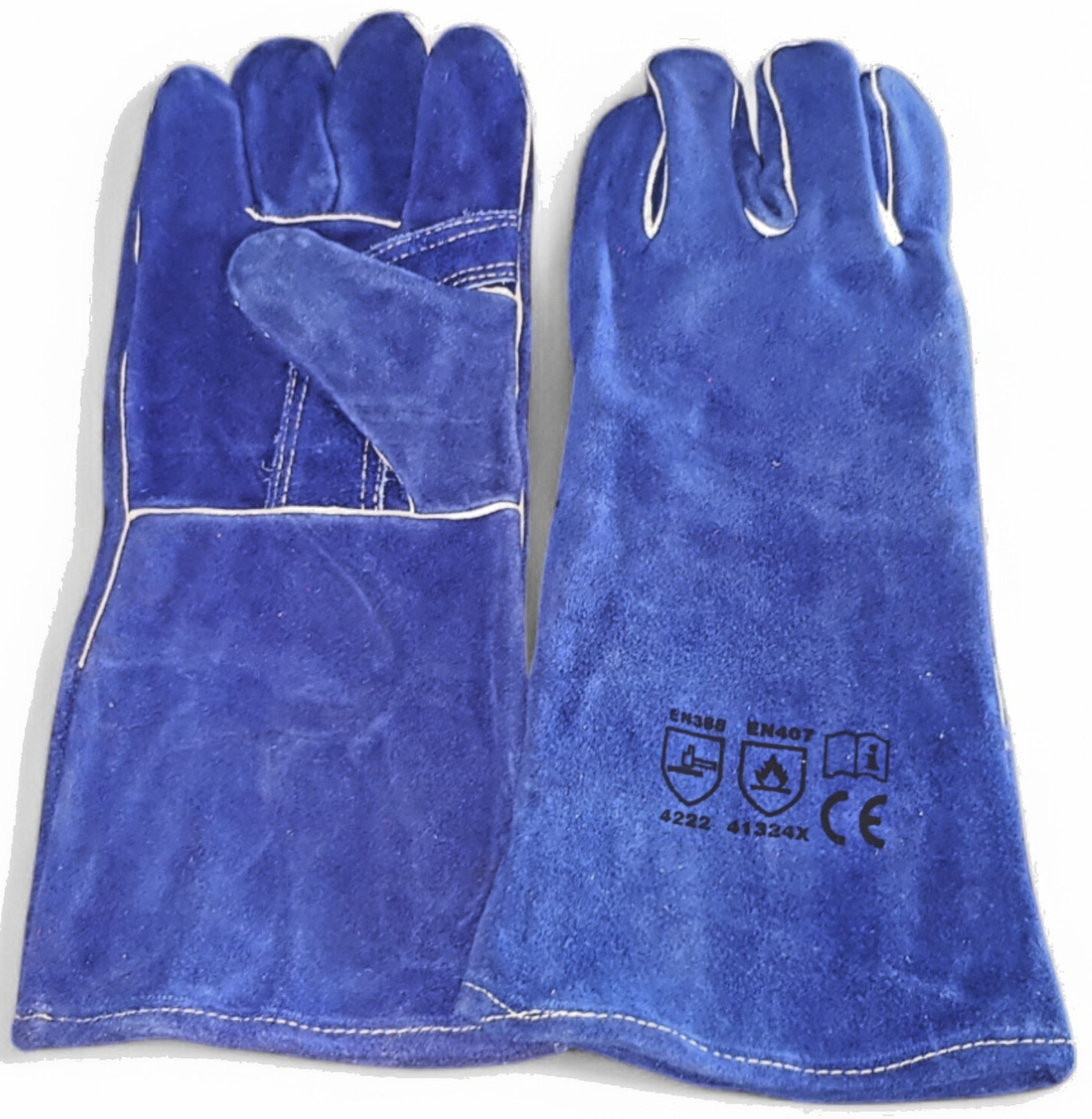 16″ COWSPLIT LEATHER, REINFORCED BLUE THUMB PALMLINED WITH COTTON & FLEECE, BLUE
