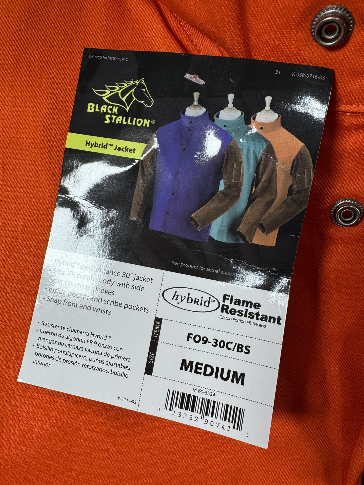 Black Stallion Flame Resistant Hybrid Jacket Vest Welding Orange Mens Medium NEW