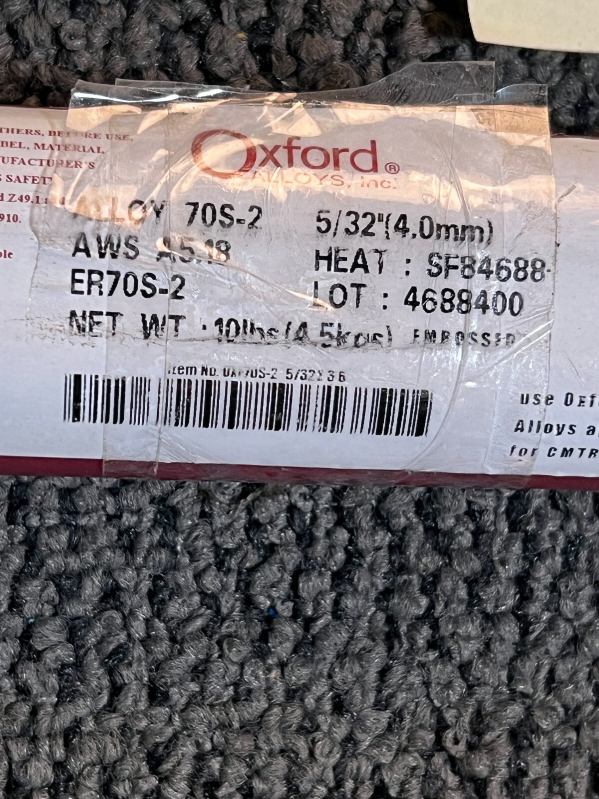 (QTY 1) Oxford Alloys ER70S-2 Carbon Steel Bare Rod 5/32″ X 36″ 10lb