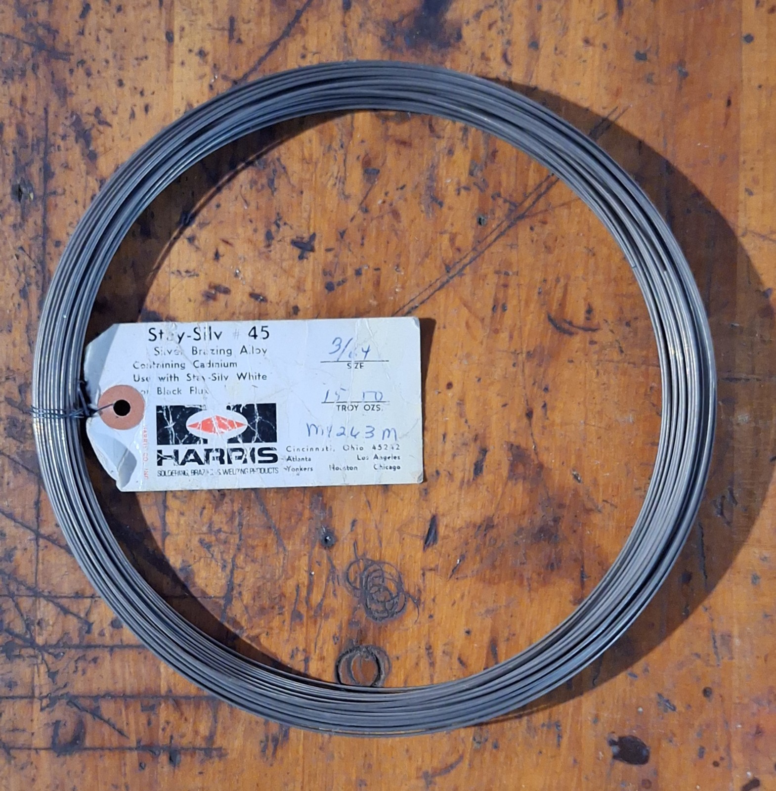 Harris Stay Silv 45 Brazing Wire 3/64 Diameter 15 TROY Ounce Silver w/ Cadmium