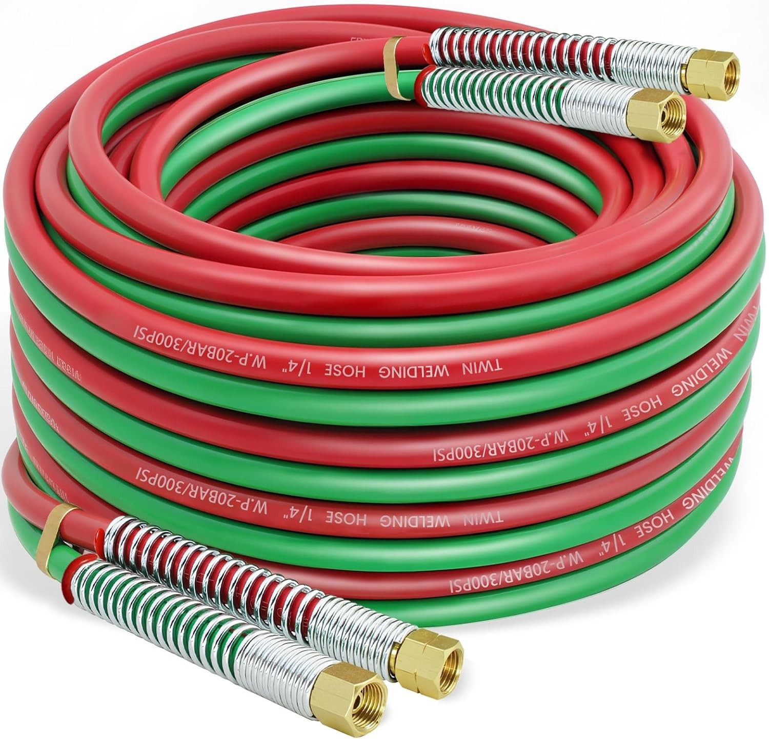 50 FT 1/4″ Oxy Acetylene Welding Hose with 9/16″-18 B Fittings | Grade R, Rubber