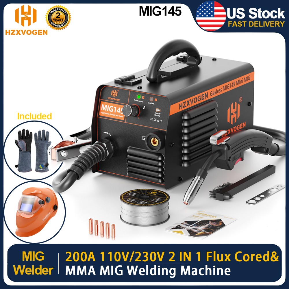 200Amp MIG Welder MMA Welding Machine Gasless Flux Core IGBT 110V/230V w/Helmet