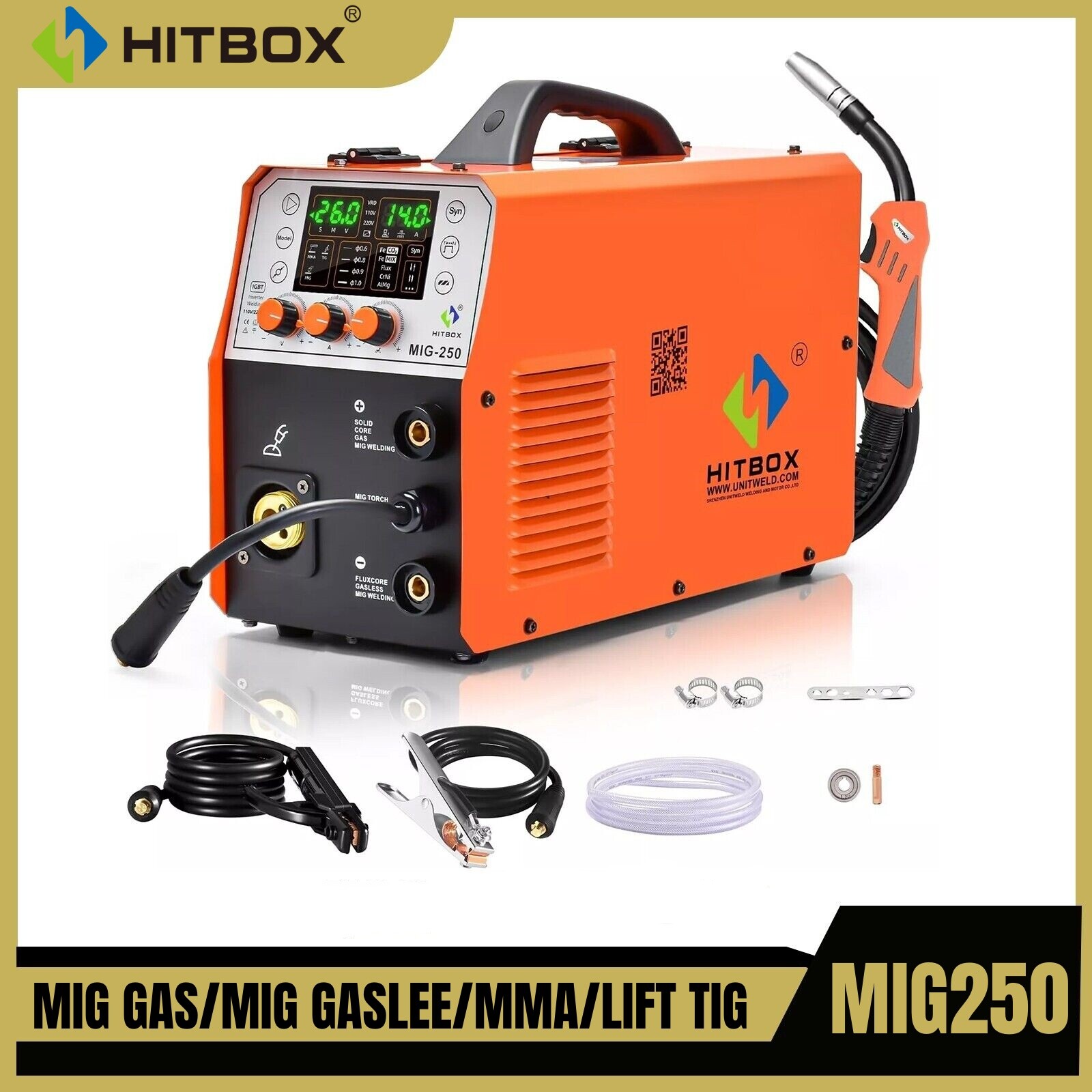 Aluminum MIG Welder 200A 220V MIG250 Welding Machine MIGGAS/GASLESS/Lift TIG/ARC