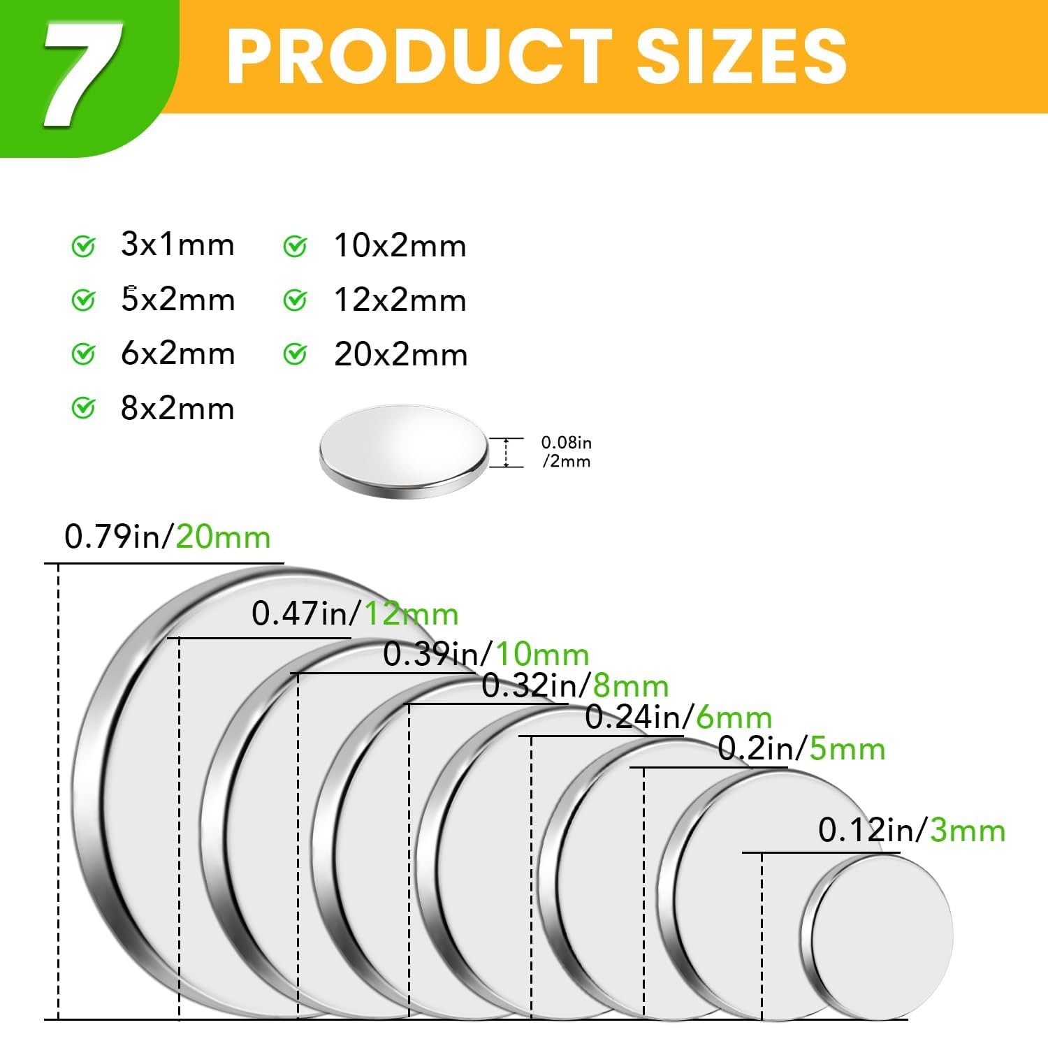 300Pcs Small Magnets, 7 Different Size, Refrigerator Magnet Rare Mix-300P