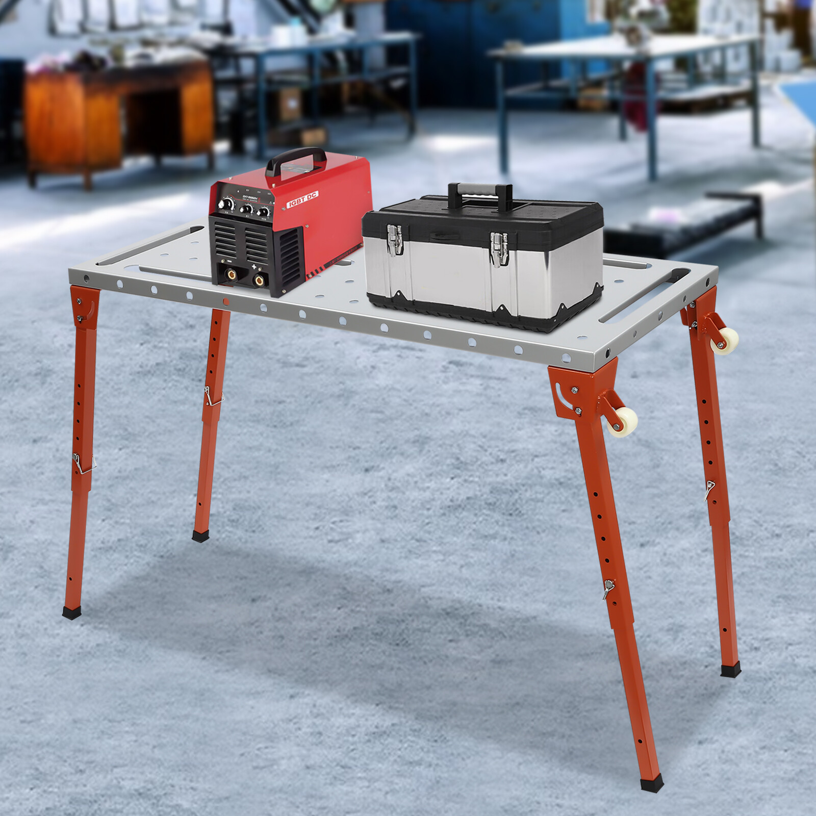 1000 Pounds Welding Workbench Table 4 Adjustable And Foldable Legs+2 Caster