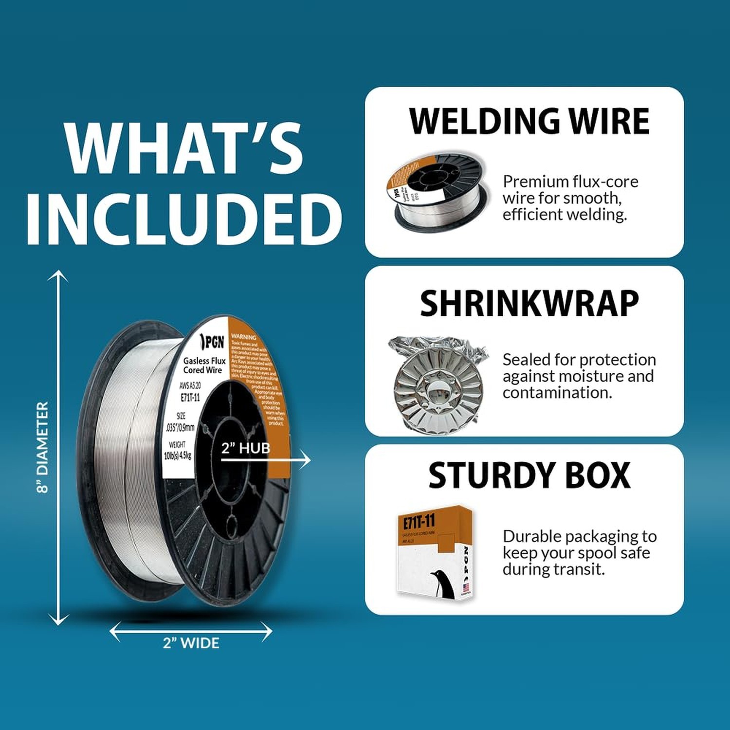 PGN Flux Core Welding Wire – E71T-11 .035 Inch, 10 Pound Spool – Gasless Mild…