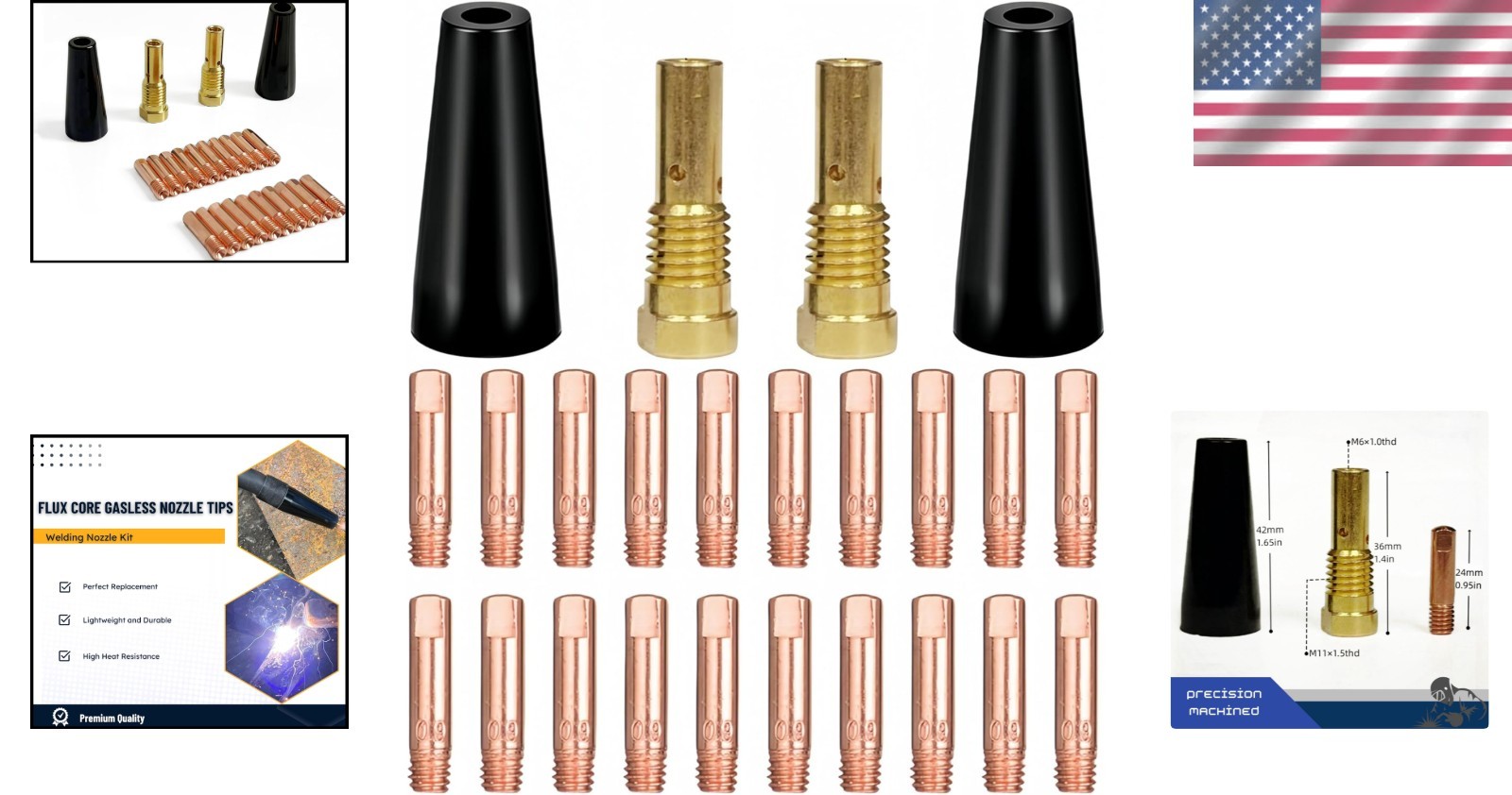 Durable 24-Piece .030″ Nozzle Kit for Flux Core Welding, Minimize Spatter