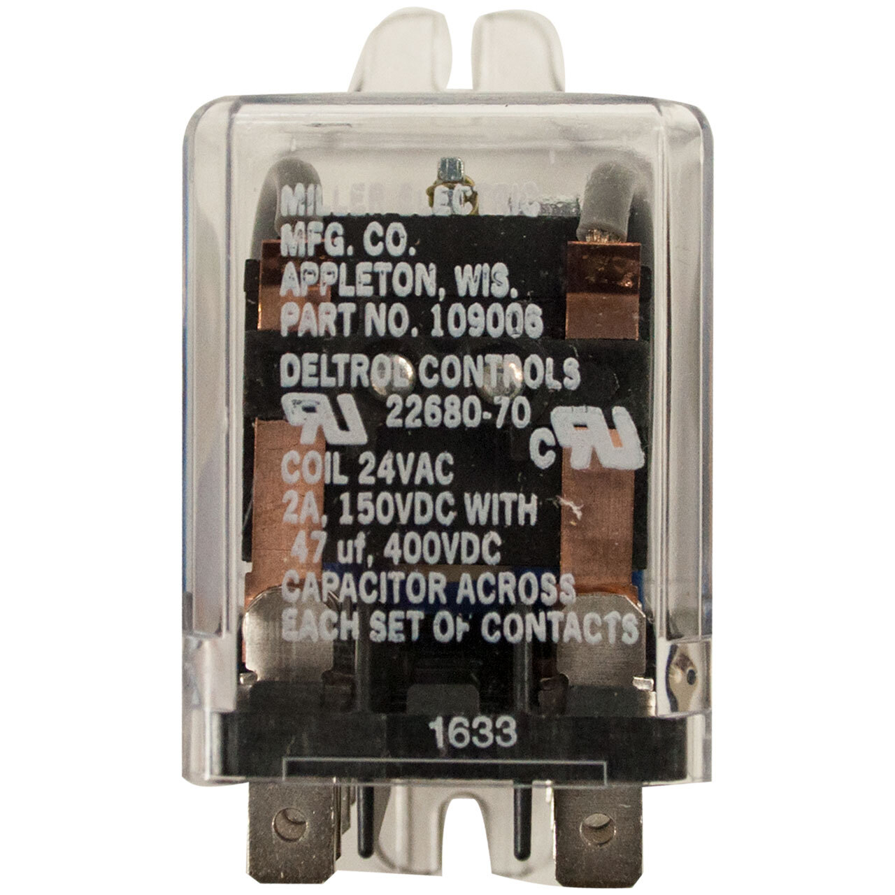 Miller 109006 Relay 24 VAC 8 Pin Flange Mount Enclosed